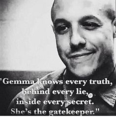 a black and white photo of a man with a quote from the book, germa knows every truth behind every lie inside every secret she's the gatekeeper