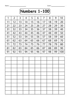 the numbers 1 to 100 worksheet is shown in black and white, with one hundred