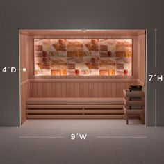 2-10 Person Interior Home Sauna Kit - Himalayan Salt Sauna As a permanent fixture or addition to your home, Scandia's Himalayan Salt Pre-Cut kits transform virtually any room into a beautiful, custom in-home sauna, providing added sophistication and next-level luxury with beautifully placed Himalayan salt panels. Why a Himalayan Salt Sauna? By gently heating the Himalayan crystal salt, the hygroscopic (moisture attracting) properties of the salt are activated, allowing the natural humidity in th Salt Sauna, Salt Room Therapy, Salt Cave Spa, Cedar Tongue And Groove, Cedar Door, Cedar Bench, Perimeter Lighting, Home Sauna, Sauna Kit