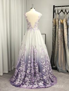 Chic A-line Deep V neck Applique Ombre Long Prom Dresses Backless Evening Dress MHL168|Selinadress Tulle Applique, Backless Evening Dress, Floor Length Prom Dresses, Backless Prom Dresses, Formal Party Dress, Sporty Chic, Cheap Prom Dresses, Floor Length Dresses, Evening Dresses Long