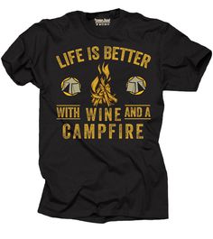 Wine Campfire T-Shirt Camping Camp Summer Tee Shirt Cotton T-shirt With Letter Print For Camping, Graphic Tee With Text Print For Camping, Cotton Camp Shirt With Letter Print For Camping, Pre-shrunk Cotton Camp Shirt For Outdoor Activities, Pre-shrunk Cotton Camp Shirt For Camping, Summer Camping Graphic Tee, Summer Graphic Tee For Camping, Screen Print Graphic Tee For Camping, Black Graphic Tee For Camping