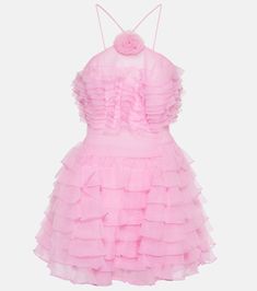 Florian Ruffled Organza Minidress in Pink - Staud | Mytheresa Flamingo Dress, Luxury Outerwear, Tulip Dress, Family Cruise, Strappy Dresses, Baroque Fashion, Glam Dresses, Pink Princess, Pink Mini Dresses