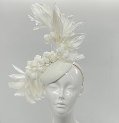 Handmade by Featured Milliner of The Kentucky Derby Museum 2023 & 2024! White feathers arranged in a swirling S shape, unique and artistic headpiece. Attaches with headband.  Not taking customs this year--Derby 150 is going to be massive and mom life keeps me running! However, happy to suggest pieces that will coordinate with your outfit. If you don't love the way this attaches to your head--message me!  I can swtich *most* pieces to your preference. Clip, Headband OR Elastic Cord  NOTE: Heavier Royal Ascot Ostrich Feather Fascinator, Formal Feather Trim Headpiece For Royal Ascot, Elegant Feather Trim Headpiece For Royal Ascot, White Structured Crown Hat For Races, Elegant Ostrich Feather Headpieces For Races, Elegant Ostrich Feather Fascinator For Kentucky Derby, White Feather Trim Fascinator For Party, White Hat With Pinched Crown For Royal Ascot, Elegant Ostrich Feather Headpieces