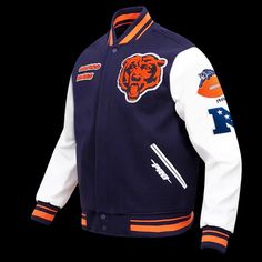 NFL CHICAGO BEARS RETRO CLASSIC MEN´S RIB WOOL VARSITY JACKET (MIDNIGH – Pro Standard Nfl Chicago Bears, Midnight Navy, Chicago Bears, Classic Man, Varsity Jacket, Bears, Nfl, Chicago, Navy