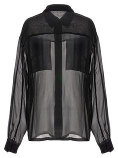 100% silk Classic Sheer Top For Formal Occasions, Classic Sheer Tops For Formal Occasions, Designer Sheer Long Sleeve Tops, Classic Sheer Top For Office, Classic Sheer Evening Tops, Luxury Sheer Blouse With Long Sleeves, Luxury Long Sleeve Sheer Blouse, Luxury Sheer Long Sleeve Blouse, Sheer Long Sleeve Formal Shirt