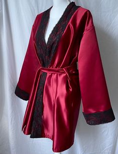 Ruby Wine Red Cherry Valentines Satin Dressing Gown Robe With - Etsy Red Fitted Dress For Wedding Night, Fitted Red Dresses With Sashes, Red Fitted Dress With Sashes, Fitted Red Dress For Wedding Night, Red Long Sleeve Satin Gown, Red Elegant Long Sleeve Robe, Elegant Red Long Sleeve Robe, Elegant Long Sleeve Red Robe, Red Satin Long Sleeve Gown