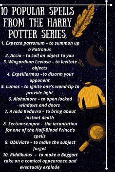 the top ten popular spells from harry potter