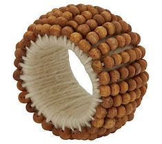 a close up of a wooden beaded ring