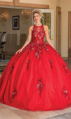 High neck a-line quinceanera ball gown with bow back and lace embroidery. Quince Dress, Quinceanera Dress, Prom Girl, Bow Back, Dancing Queen, Lace Embroidery, Designer Gowns, Quinceanera Dresses, Quince