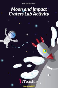 an image of the moon and impact craters lab activity book with two astronauts in outer space