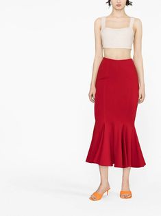 The Attico Flared Hem Midi Skirt - Farfetch The Attico, Red High, Ruby Red, Mid Length, Midi Skirt, Fashion Branding, Ruby, High Waisted, Skirt