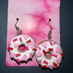 Donut Earrings New Never Worn Almost An Inch In Size Polymer Clay Donut, Clay Donut, Donut And Coffee, Coffee Earrings, Donut Earrings, Crafts Ideas, Donuts, Pink Ladies, Polymer Clay