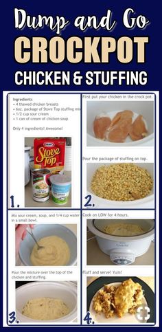 the instructions for how to make dump and go crockpot chicken and stuffing recipe