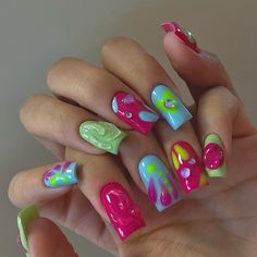 Paul Frank Nails, 90 Nails The 90s Art Designs, Lisa Frank Aesthetic, Kitsch Nails, Lisa Frank Nails, Queen Nails, Gel Toe Nails, Acrylic Toe Nails