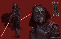 the concept art for darth vader's star wars character is shown in red light