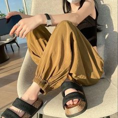 Lasaky - Casual Sports Solid Color Pants with Thin, Loose Fit, High Waist, Nine-Tenth Length, and Tapered Harem Design Color Pants, Solid Color Pants, Baggy Trousers, Two Piece Swimwear, Swimwear Sets, Student Fashion, Matches Fashion, Casual Streetwear, Long Sleeve Cardigan