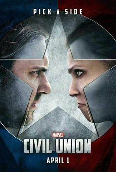 the poster for captain america civil union, which features two men facing each other and looking at each other