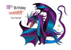 Birthday 18th Fierce Dragon deep Purples and Blues card Fierce Dragon, Birthday Card Messages, Dragon Birthday, Printing Wedding Invitations, Personalised Wedding Invitations, Belated Birthday, Poker Cards, It's Your Birthday