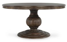 a round wooden table with an iron base and wood grained finish on the top