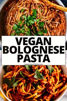 vegan bolognesee pasta in a bowl with chopsticks