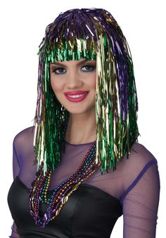 PRICES MAY VARY. Size: Standard Wig is metallic tinsel "hair" Tinsel is attached to polyester mesh wig cap Wig cap has elastic in edge for snug fit NOTE: THIS ITEM IS NOT RETURNABLE IF YOU HAVE OPENED THE PACKAGE Mardi Gras Floats, Tinsel Wig, Futuristic Hair, Priority List, Costumes Diy, Hair Tinsel, Mardi Gras Costumes, King Cake, Wig Making