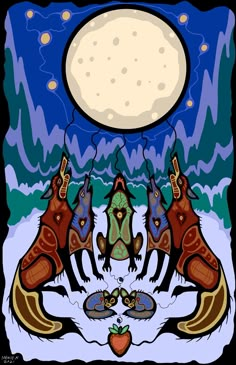 an image of some animals in front of the moon