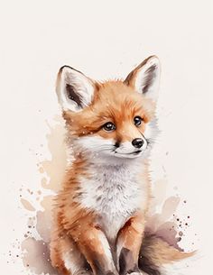 a painting of a little fox sitting down