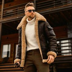 Men's Jacket Thicken Plus Velvet Lapel Fashion Mid-Length Motorcycle Coats Tactical Design, Winter Coat Short, Faux Leather Jacket Men, Mens Fleece Jacket, Tactical Jacket, Motorcycle Jacket Mens, Winter Streetwear, Mens Fur, Fur Collar Coat