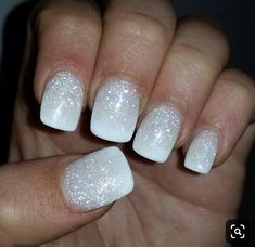 White Shimmer Ombre Nails, White Glitter Dip Powder Nails, Pedi Designs, Mani Ideas, Country Nails, Milky Nails, Ombre Nails Glitter