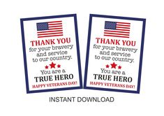 two thank cards with an american flag and the words happy veterans day written on them