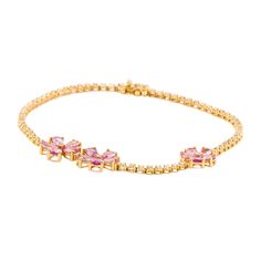 18K Gold Sapphire｜Pink｜Pear Pink Sapphire CTW: 3.00 Natural Diamond Color-Clarity: G Color｜VS Clarity Diamond CTW: 1.00 Bracelet Length: 7 Inches Diamond Tennis Bracelet, Tennis Bracelet Diamond, Diamond Color, Natural Sapphire, Sapphire Diamond, Tennis Bracelet, Pink Sapphire, Colored Diamonds, Cherry Blossom