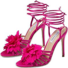 Flower Heels, Ankle Tie Sandals, Steve Madden Shoes Sandals, Fuschia Pink, Black Tie Gala, Steve Madden Sandals, High Leather Boots, Strap Sandals Women, Flower Detail