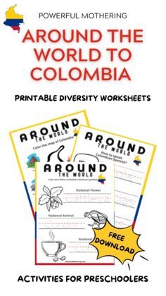 the cover of around the world to colombia printable diversion worksheets