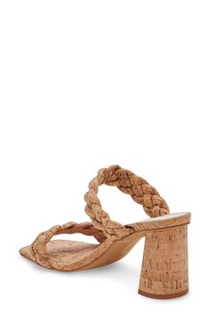 Chunky braided straps add an eye-catching touch to this slide sandal lifted by a block heel. 3 1/4" heel (size 8.5) Synthetic upper and lining/rubber sole Imported Women's Shoes Chic Straw Sandals With Cork-bed Midsoles, Beach Slingback Sandals With Cork-bed Midsoles, Natural Cork-bed Heeled Sandals For Summer, Brown Woven Sole T-strap Sandals For Vacation, Brown T-strap Sandals With Woven Sole For Beach, Braided Sandals, Braided Strap, Sandal Women, Cork Wedge