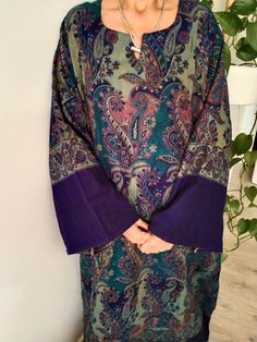 Yak wool kaftan Fits upto 2Xl Traditional Long Sleeve Loungewear Dress, Green Long Sleeve Kaftan For Loungewear, Bohemian Purple Kaftan For Festive Occasions, Purple Bohemian Kurta For Eid, Purple Bohemian Kaftan For Festive Occasions, Purple Bohemian Festive Kaftan, Fall Tunic Kaftan, Bohemian Green Festive Tunic, Green Bohemian Tunic For Festive Occasions