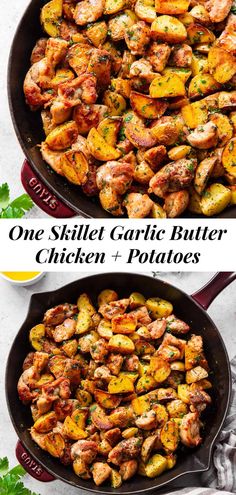 one skillet garlic butter chicken and potatoes