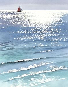 a painting of a sailboat in the ocean