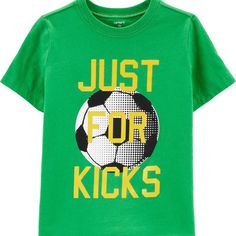 Your Soccer Fan Will Love This Sporty Tee, Complete With A Fun Slogan And Soccer Ball. Features: - Short Sleeves - Ribbed Neckline Fabric & Care: - 100% Cotton Lightweight Jersey - Imported - Machine Washable Yellow Letter Print Tops For Playtime, Green Tops With Letter Print For Playtime, Casual Yellow T-shirt For Playtime, Casual Yellow T-shirt For Play, Baby Boy Graphic Tees, Dinosaur Graphic Tee, Bodysuit And Shorts, Soccer T Shirt, Soccer Fan