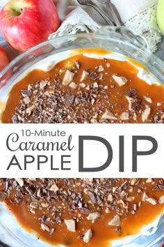 caramel apple dip in a glass bowl