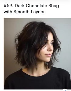 Dark Brown Shaggy Bob, Unstyled Shoulder Length Hair, Shaggy Short Hair No Bangs, Shoulder Length Hair Textured, Shaggy Bob Without Bangs, Messy Chin Length Hair With Layers, Shaggy Bob Hairstyles Shoulder Length, Black Shag Haircut, Shaggy Bob Straight Hair