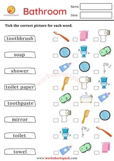 bathroom worksheet with pictures and words to help kids learn how to use them