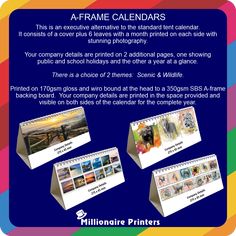 an advertisement for a company called aframe calendars, with three different pictures