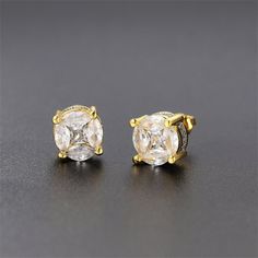 Elevate your everyday accessories with these elegant stud earrings that feature shimmering cubic zirconia. 0.31" W x 0.31" H 18k gold-plated copper / silver-plated copper / cubic zirconia / crystal Stud Earrings For Men, Classic Accessories, Earrings For Men, Circle Diamond, Back Jewelry, Cz Stud Earrings, Round Stud Earrings, Cz Earrings, Hip Hop Jewelry