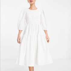 In The Style X Lorna Luxe White Midi Dress Size: Us 14 Size: Uk 18 Bust Detail Trapeze White Midi Puff Sleeve Dress For Work, White Midi Length Puff Sleeve Dress For Work, White Midi Length Puff Sleeve Dress, White Midi-length Puff Sleeve Dress For Work, Off White A-line Midi Dress For Daywear, White A-line Midi Dress With Adjustable Straps, Non-stretch White A-line Maxi Dress, White A-line Midi Dress With Gathered Sleeves, White Stretch A-line Midi Dress