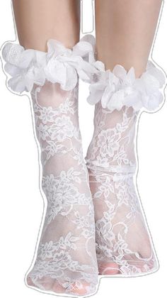 Fitted White Ruffled Socks, White Stretch Socks With Ruffles, Stretch White Socks With Ruffles, Socks Ruffle, Socks With Lace, Flower Clothing, Loose Socks, Black And White Flower, Slouch Socks