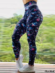 Olivia Mark - Womens Plus Size Bubble Print High Rise Athletic Leggings - High Stretch Skinny fit for Fitness Running Winter, Sports Leggings Black, Ankle Length Leggings, Beanie Hats For Women, Sports Activewear, High Waist Yoga Pants, Workout Running, Summer Sports, Plus Size Leggings