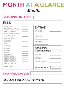 a balance sheet with the words month at a glance