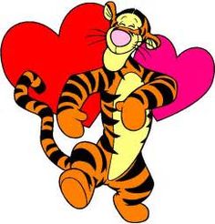 a cartoon tiger holding a heart