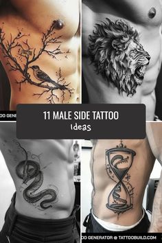 some tattoos that are on the side of men's stomachs and chestes