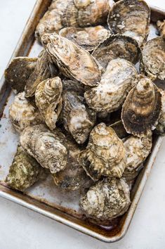 raw oysters on a baking sheet ready to be cooked